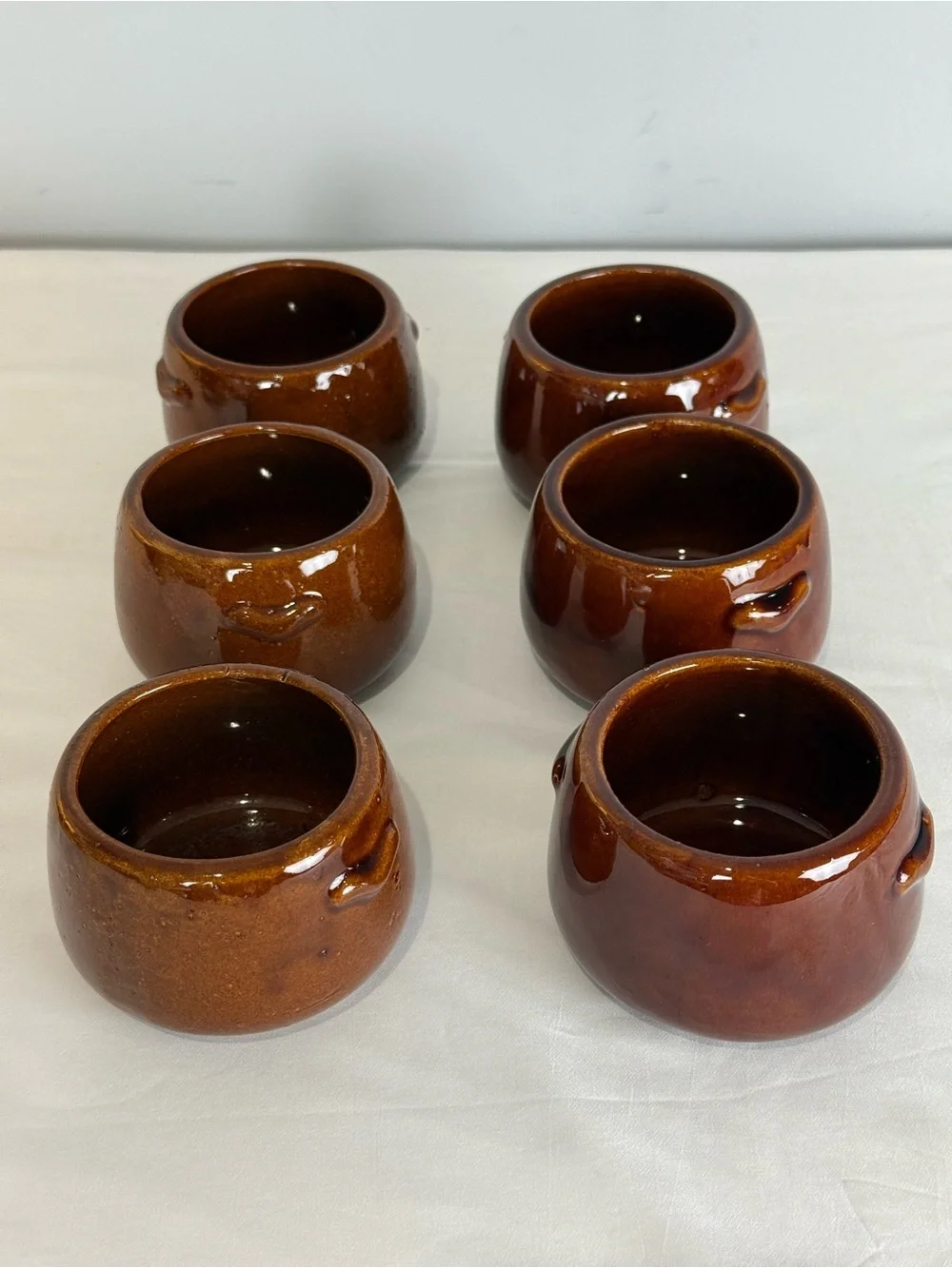 6 West Bend Individual Bean Pots Brown Stoneware Chili Bowls Brown Glaze VTG